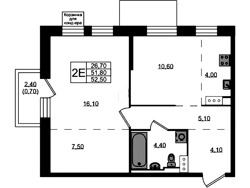1-комнатная квартира 52.5 м², 5/8 эт., ЖК «Курортный квартал»